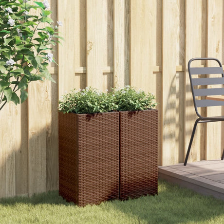 Plantenbakken 2 st 30x30x60 cm poly rattan bruin - AllerleiShop