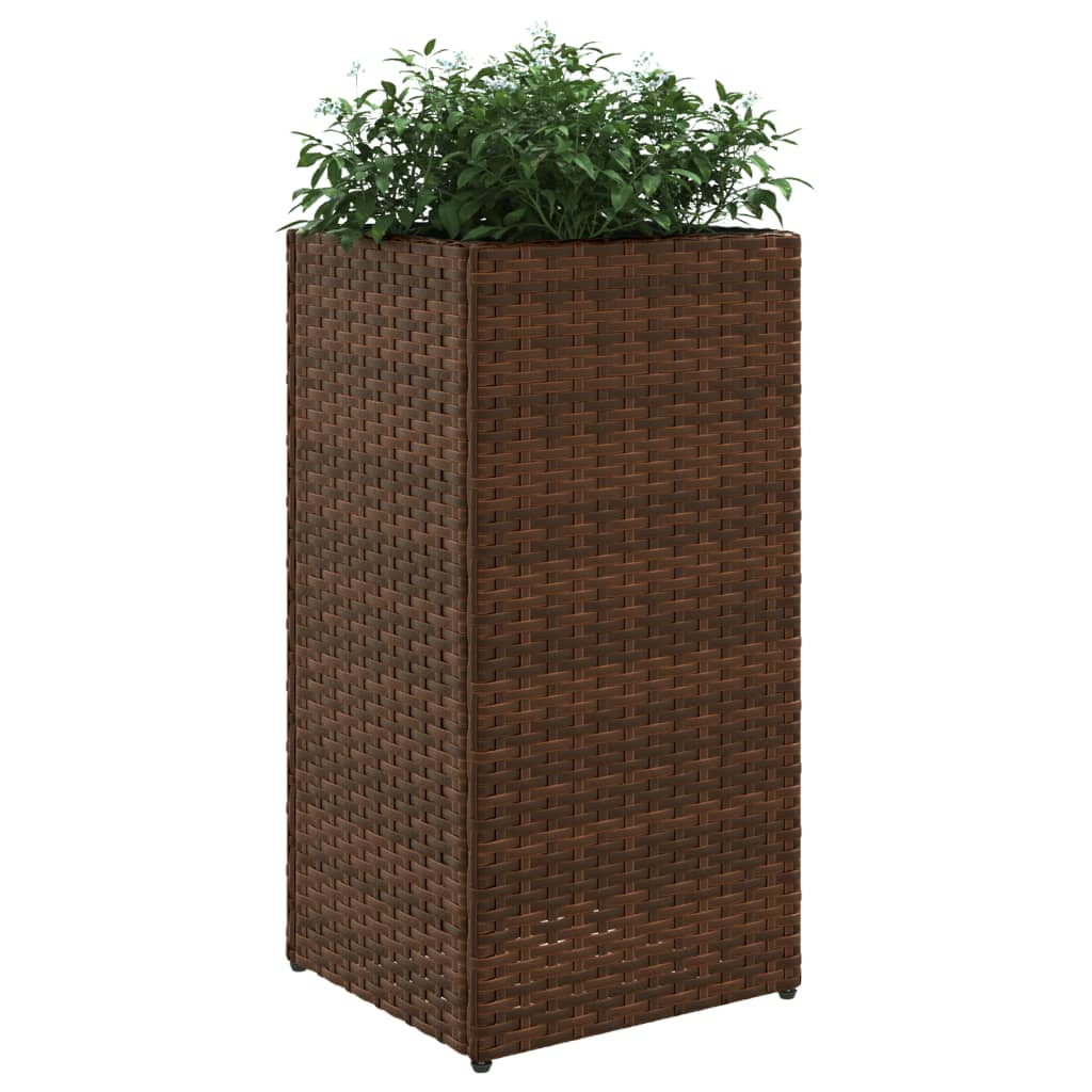 Plantenbakken 2 st 30x30x60 cm poly rattan bruin - AllerleiShop