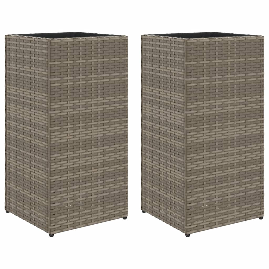 Plantenbakken 2 st 30x30x60 cm poly rattan grijs - AllerleiShop