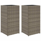 Plantenbakken 2 st 30x30x60 cm poly rattan grijs - AllerleiShop