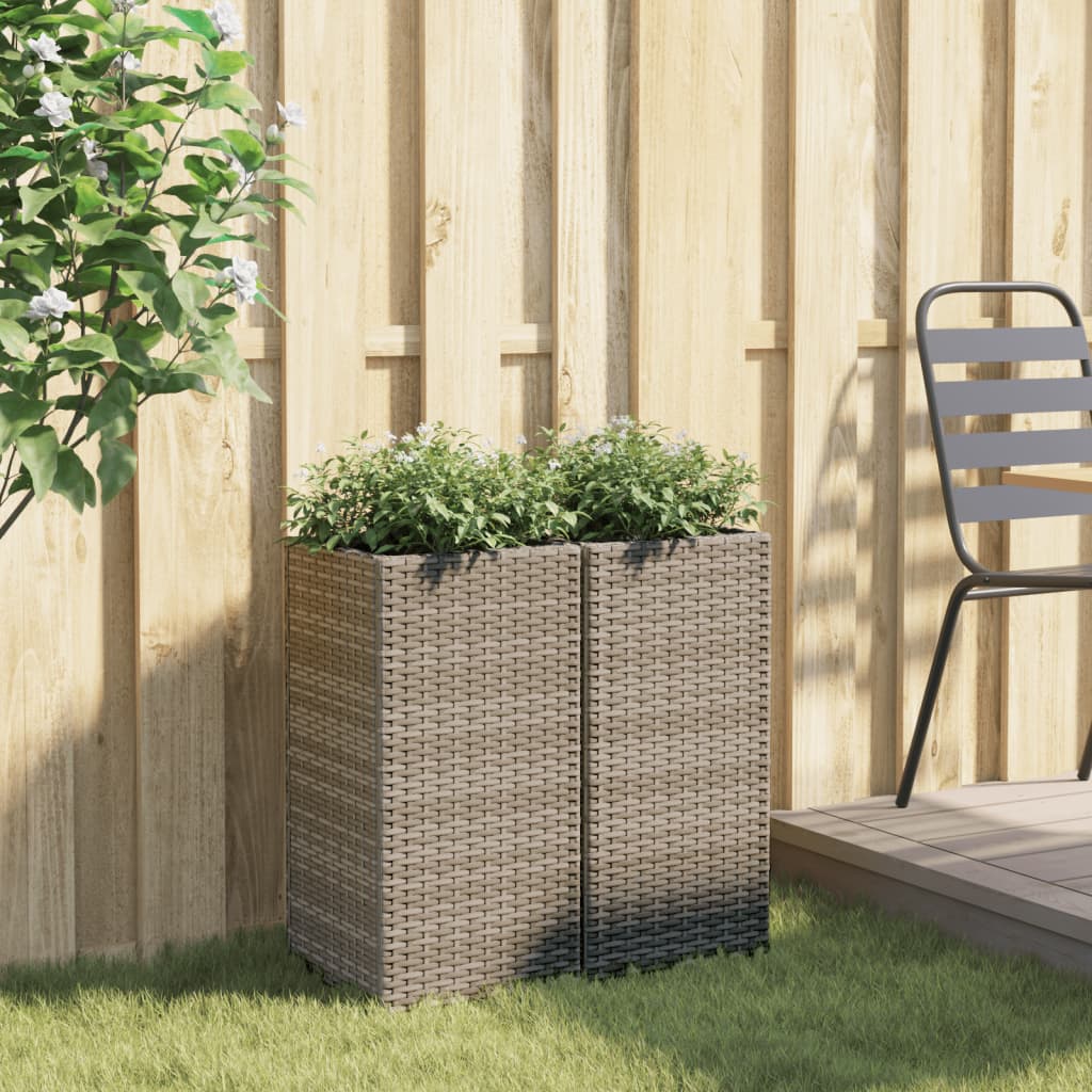 Plantenbakken 2 st 30x30x60 cm poly rattan grijs - AllerleiShop