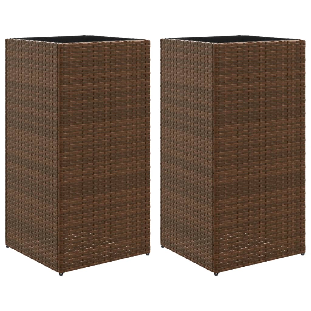 Plantenbakken 2 st 40x40x80 cm poly rattan bruin - AllerleiShop