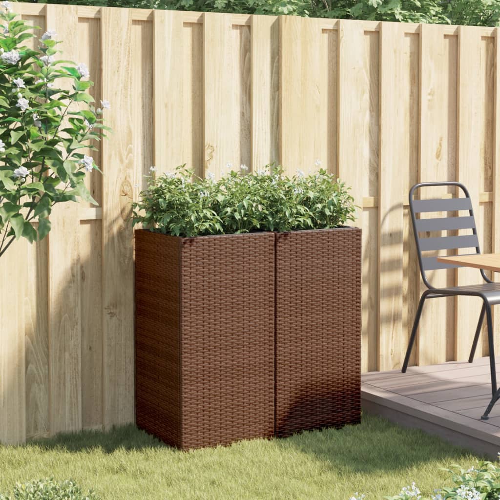 Plantenbakken 2 st 40x40x80 cm poly rattan bruin - AllerleiShop