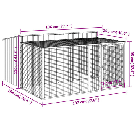 Hondenhok met ren 197x194x110 cm staal antracietkleurig - AllerleiShop