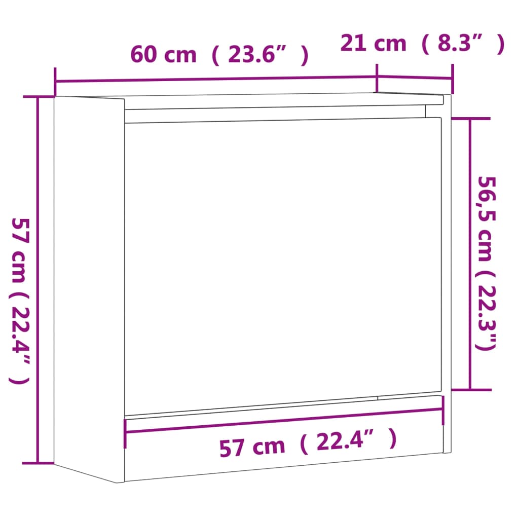 Schoenenkast 60x21x57 cm bewerkt hout betongrijs