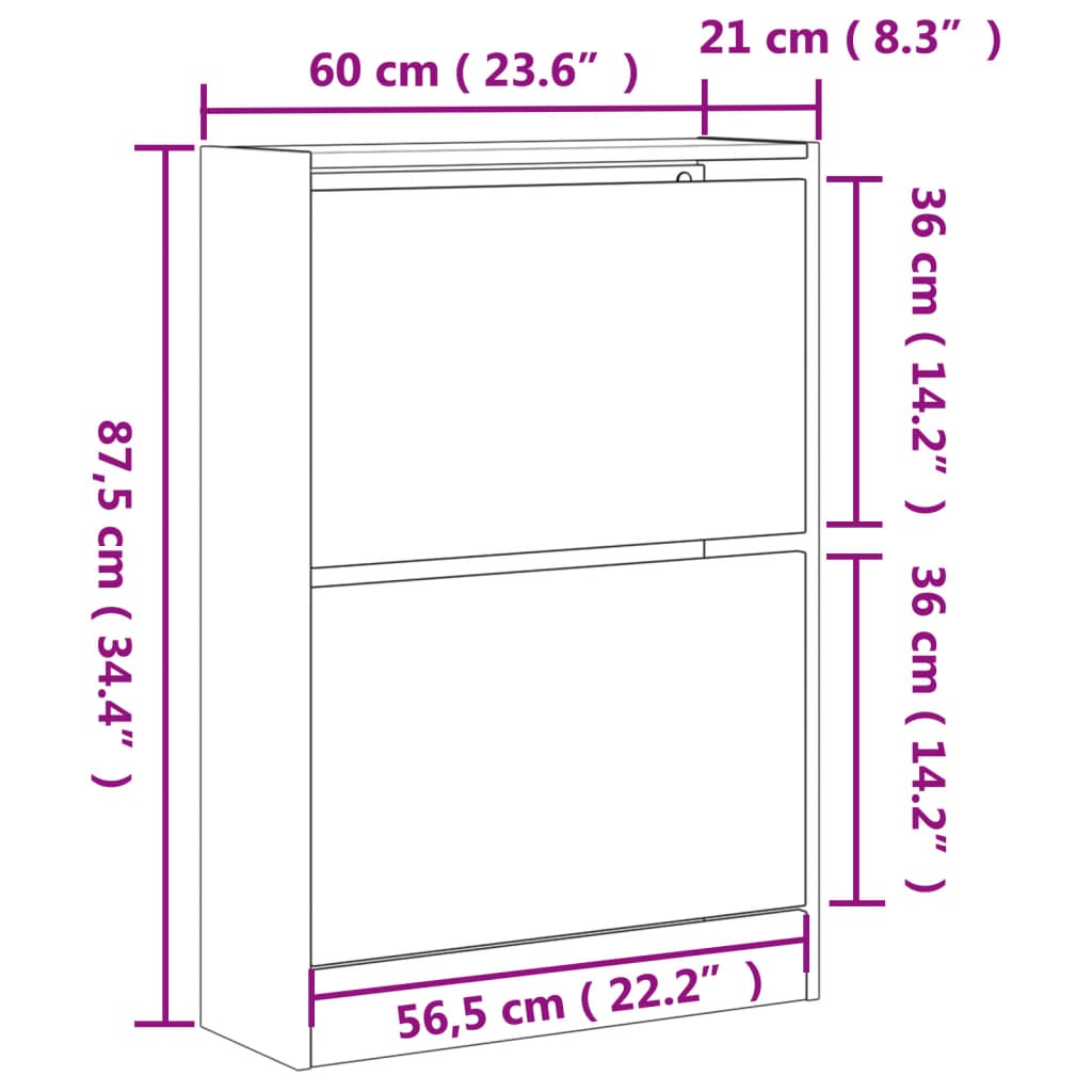 Schoenenkast 60x21x87,5 cm bewerkt hout sonoma eikenkleurig