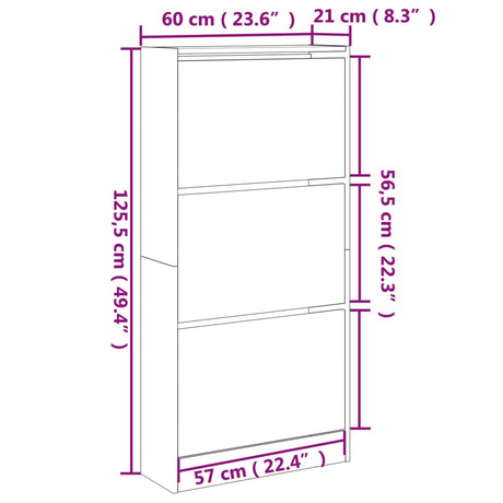 Schoenenkast 60x21x125,5 cm bewerkt hout wit