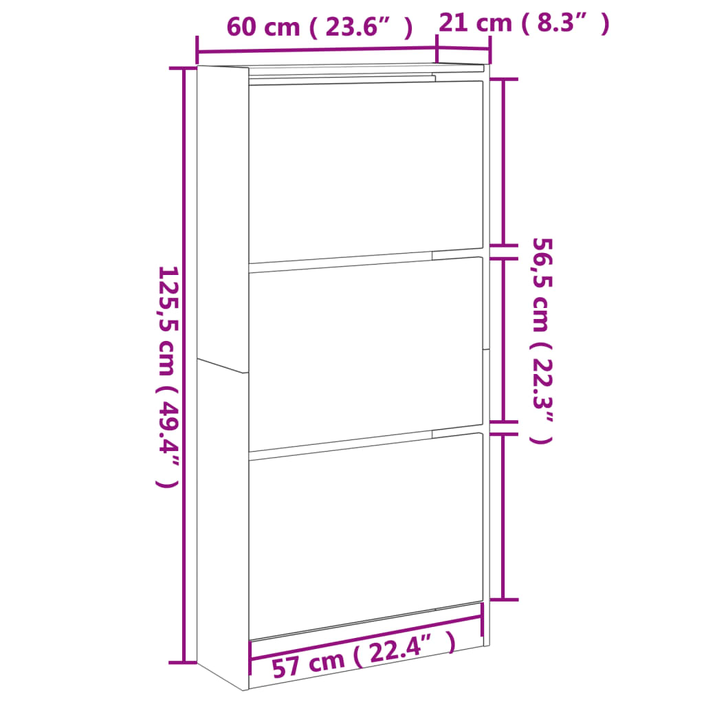 Schoenenkast 60x21x125,5 cm bewerkt hout sonoma eikenkleurig