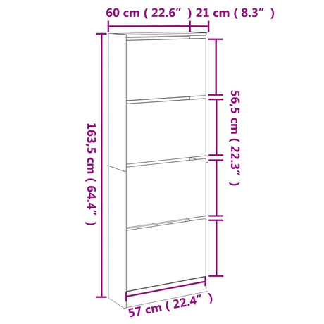 Schoenenkast 60x21x163,5 cm bewerkt hout wit