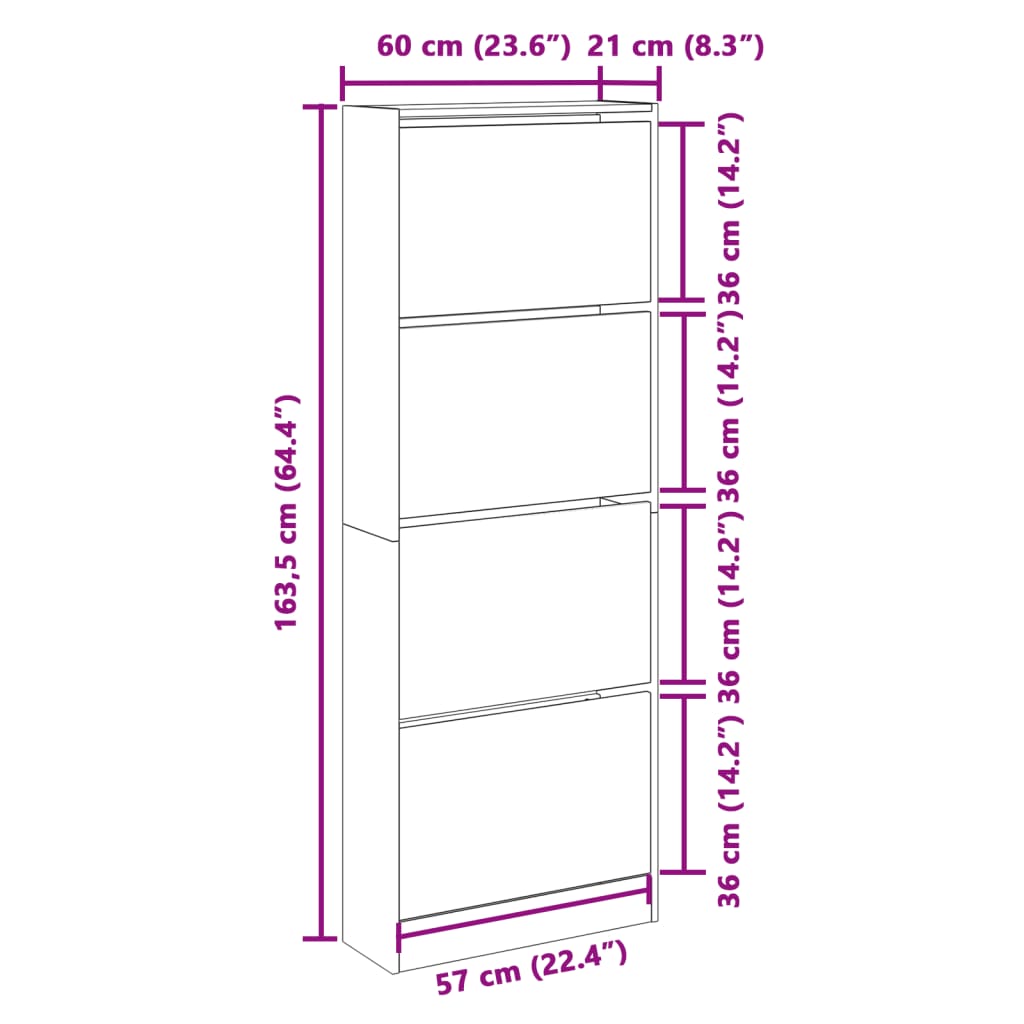 Schoenenkast 60x21x163,5 cm bewerkt hout betongrijs