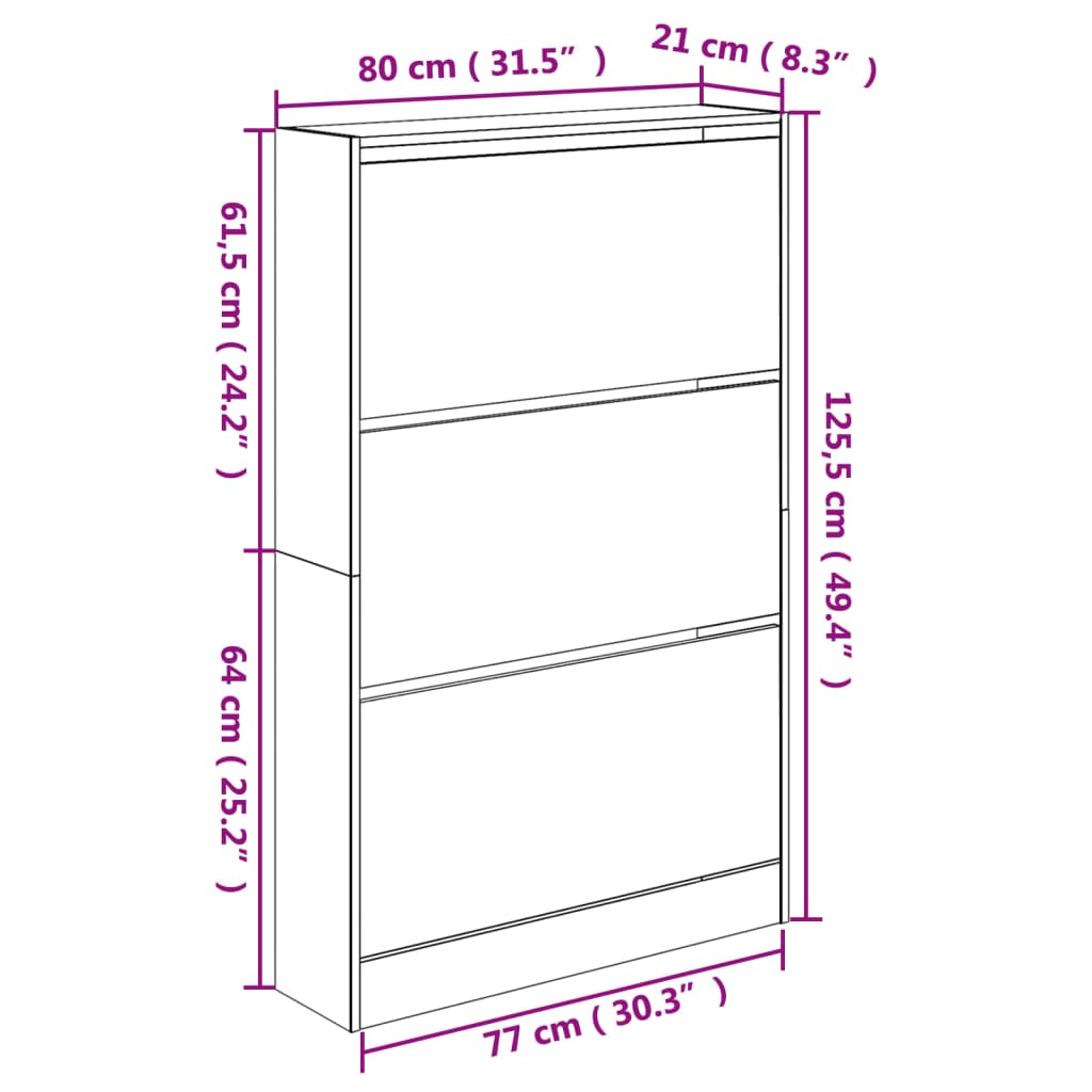 Schoenenkast 80x21x125,5 cm bewerkt hout wit