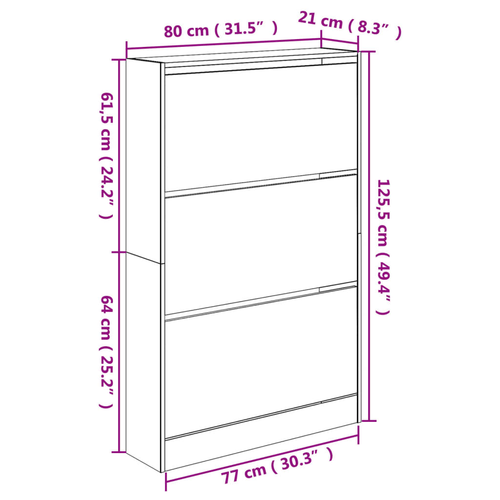 Schoenenkast 80x21x125,5 cm bewerkt hout zwart