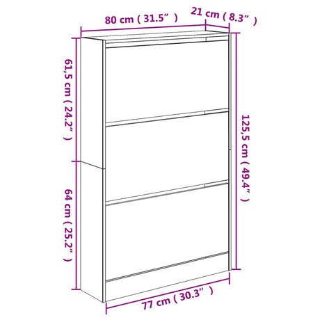 Schoenenkast 80x21x125,5 cm bewerkt hout sonoma eikenkleurig