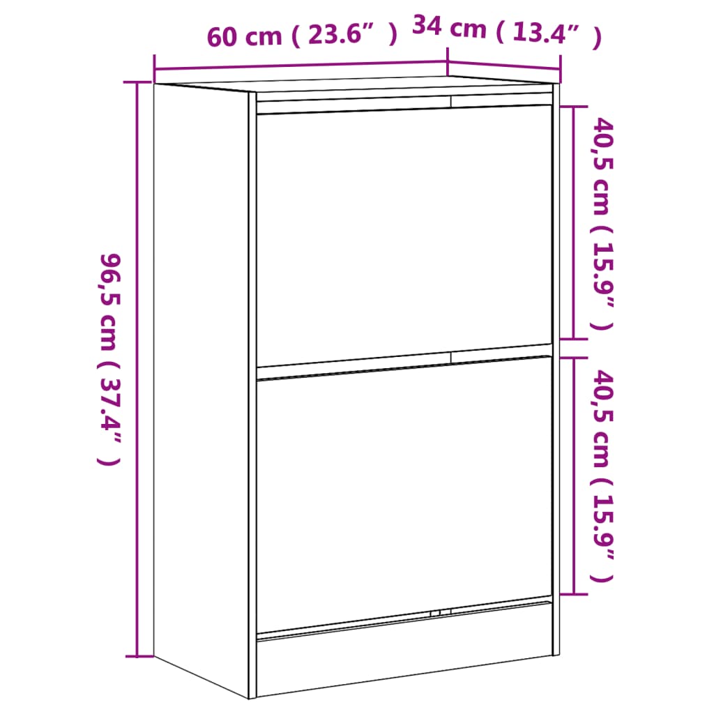 Schoenenkast 60x34x96,5 cm bewerkt hout sonoma eikenkleurig