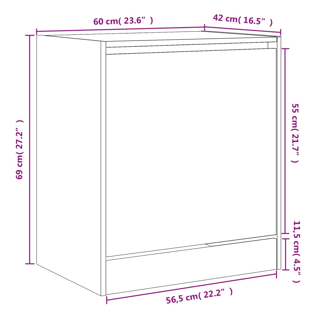 Schoenenkast 60x42x69 cm bewerkt hout grijs sonoma eikenkleurig