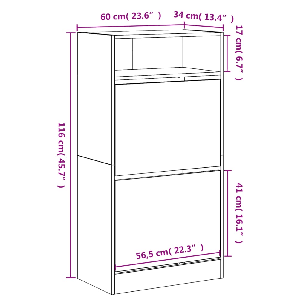 Schoenenkast 60x34x116 cm bewerkt hout wit