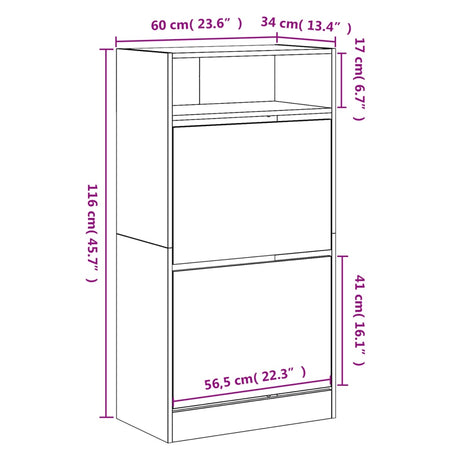 Schoenenkast 60x34x116 cm bewerkt hout wit