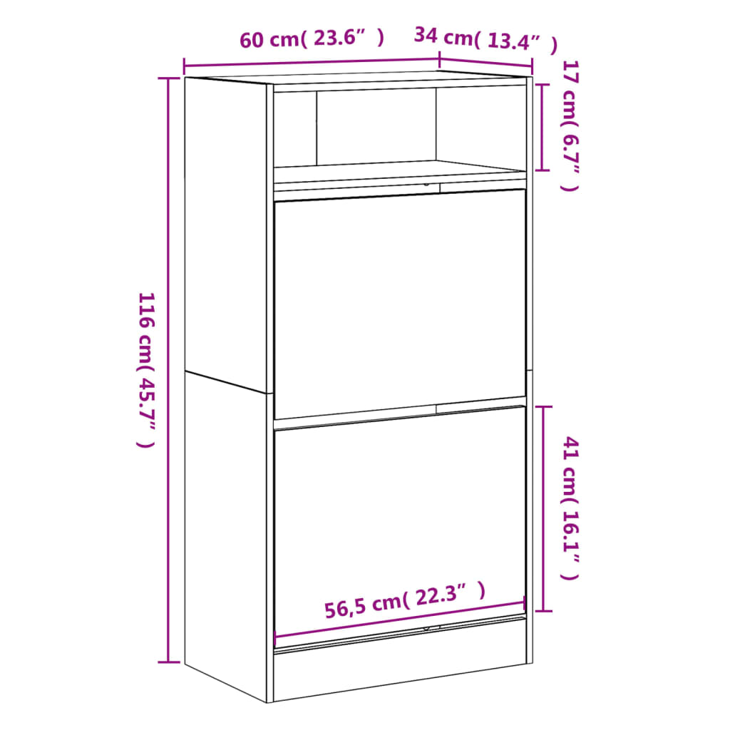 Schoenenkast 60x34x116 cm bewerkt hout betongrijs