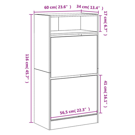 Schoenenkast 60x34x116 cm bewerkt hout betongrijs