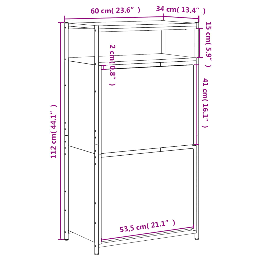 Schoenenkast 60x34x112 cm bewerkt hout sonoma eikenkleurig