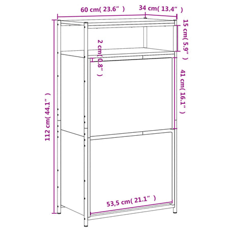 Schoenenkast 60x34x112 cm bewerkt hout gerookt eikenkleurig