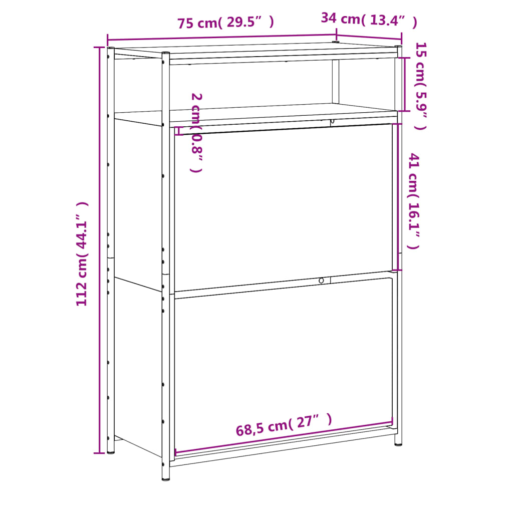 Schoenenkast 75x34x112 cm bewerkt hout zwart