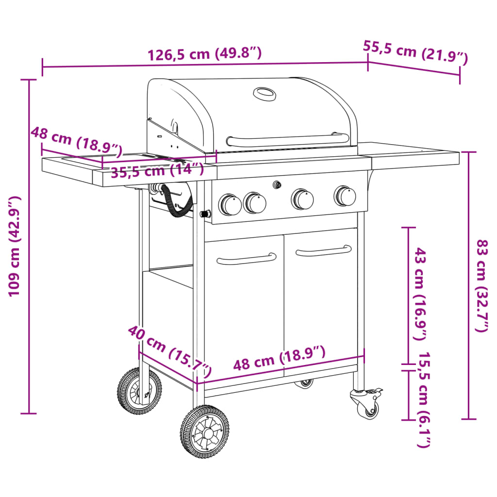 Gasbarbecue met 4 branders gepoedercoat staal zwart - AllerleiShop