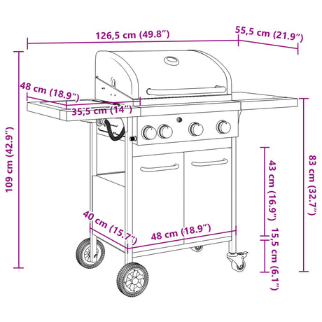 Gasbarbecue met 4 branders gepoedercoat staal zwart - AllerleiShop