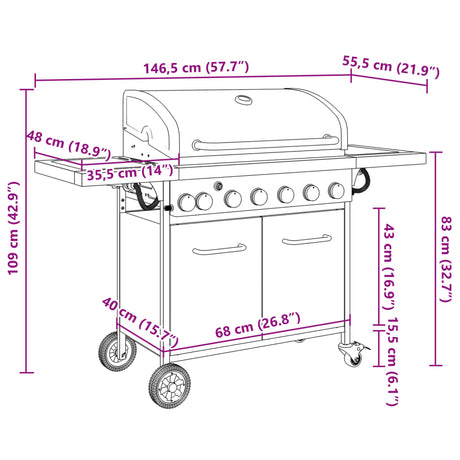 Gasbarbecue met 7 branders gepoedercoat staal zwart - AllerleiShop