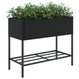 Plantenbak met schap poly rattan zwart - AllerleiShop