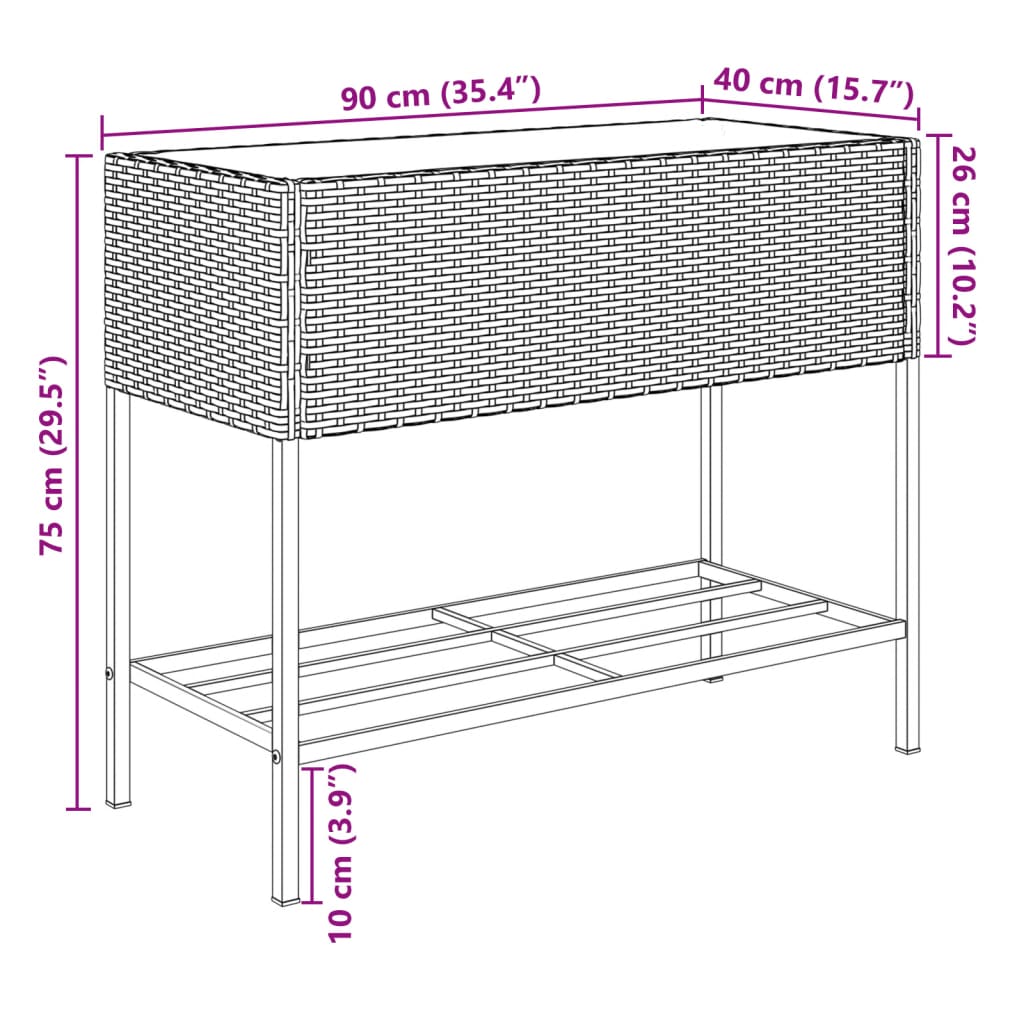 Plantenbak met schap poly rattan zwart - AllerleiShop