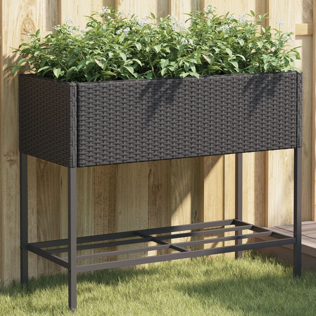 Plantenbak met schap poly rattan zwart - AllerleiShop