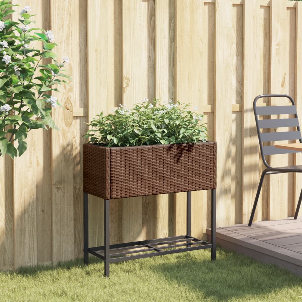 Plantenbak met schap poly rattan bruin - AllerleiShop