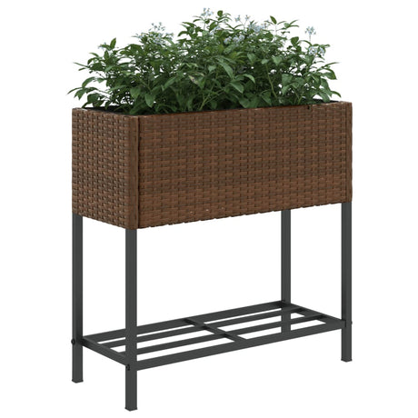 Plantenbak met schap poly rattan bruin - AllerleiShop