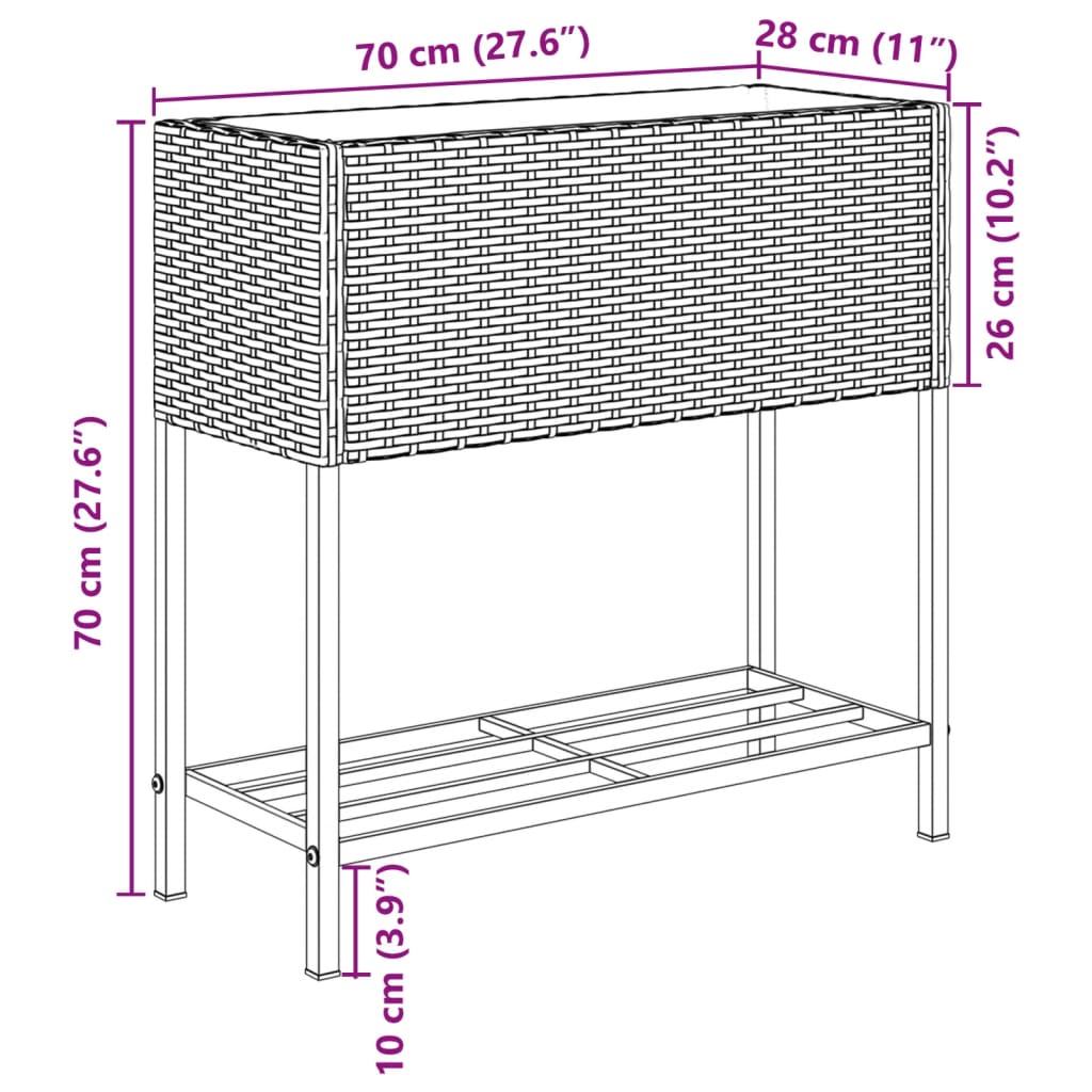 Plantenbak met schap poly rattan bruin - AllerleiShop