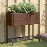 Plantenbak met schap poly rattan bruin - AllerleiShop