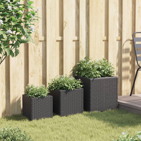 Plantenbakken 3 st poly rattan zwart - AllerleiShop