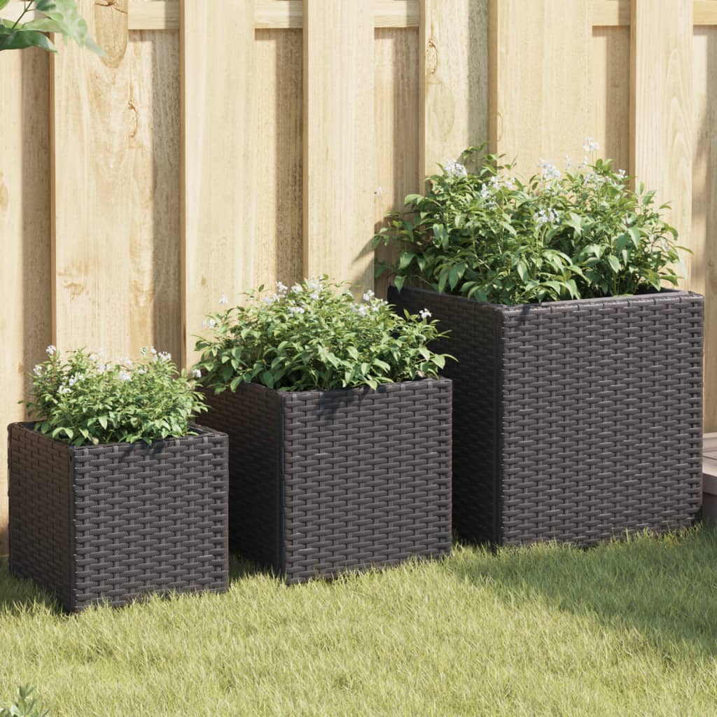 Plantenbakken 3 st poly rattan zwart - AllerleiShop