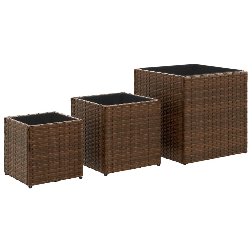 Plantenbakken 3 st poly rattan bruin - AllerleiShop