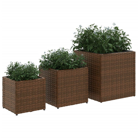 Plantenbakken 3 st poly rattan bruin - AllerleiShop