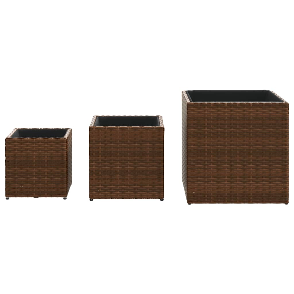 Plantenbakken 3 st poly rattan bruin - AllerleiShop