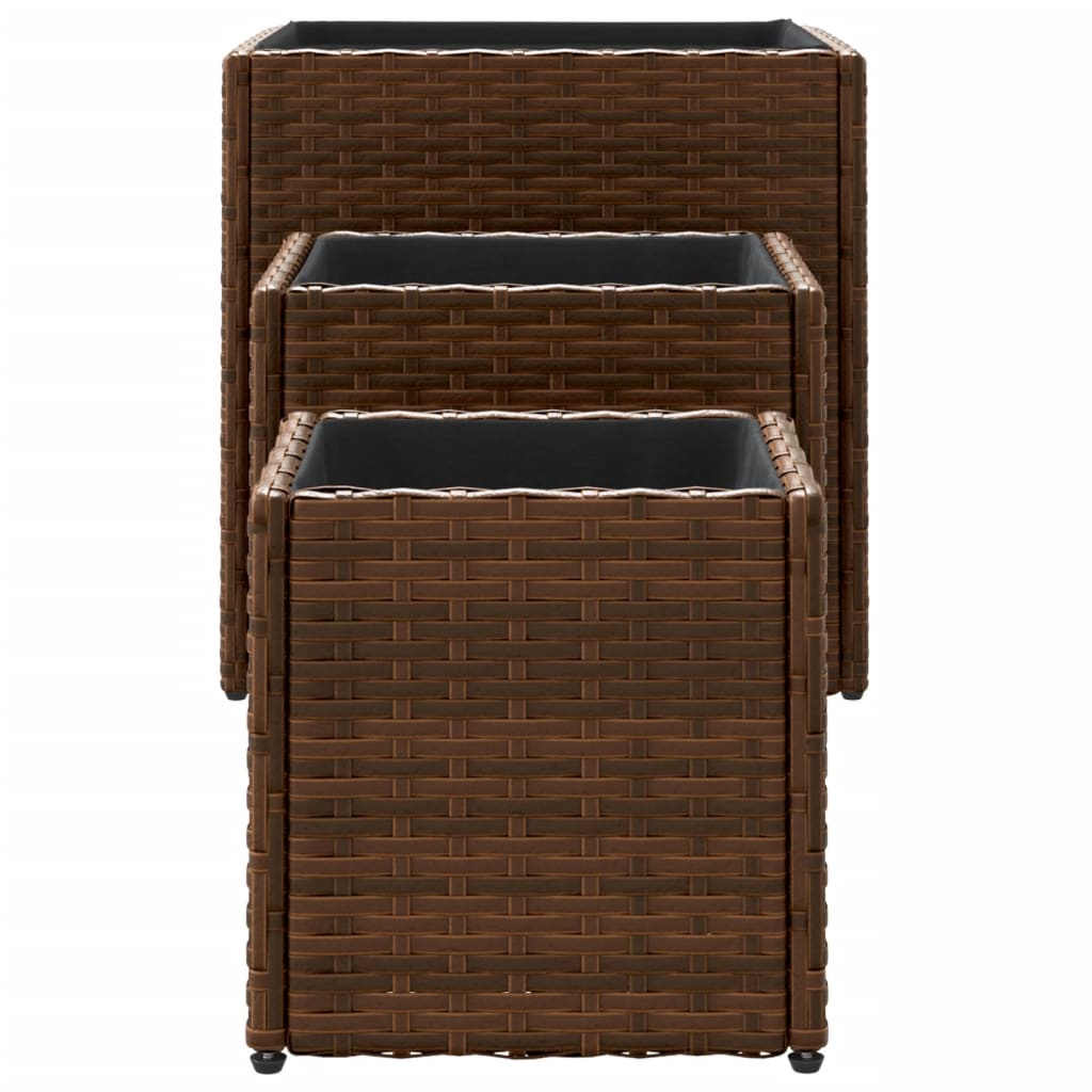 Plantenbakken 3 st poly rattan bruin - AllerleiShop