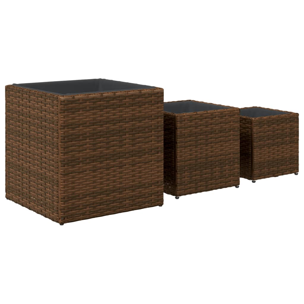 Plantenbakken 3 st poly rattan bruin - AllerleiShop