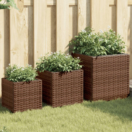 Plantenbakken 3 st poly rattan bruin - AllerleiShop