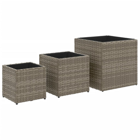 Plantenbakken 3 st poly rattan grijs - AllerleiShop