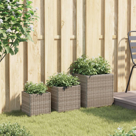 Plantenbakken 3 st poly rattan grijs - AllerleiShop