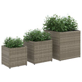 Plantenbakken 3 st poly rattan grijs - AllerleiShop