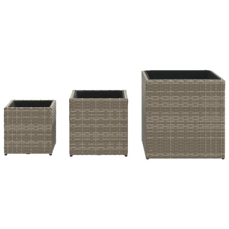 Plantenbakken 3 st poly rattan grijs - AllerleiShop