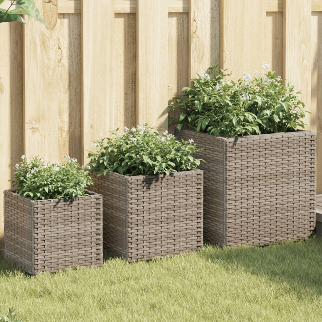 Plantenbakken 3 st poly rattan grijs - AllerleiShop