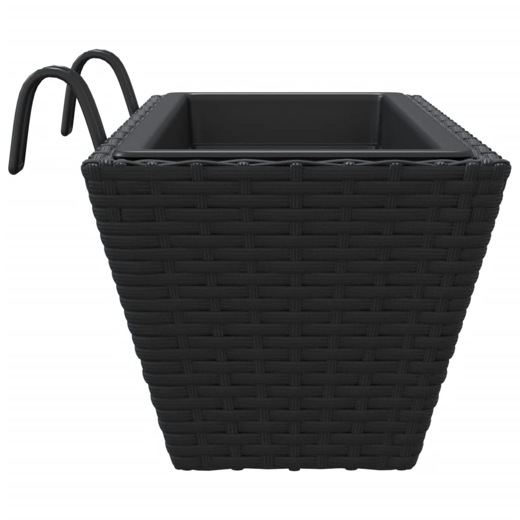 Plantenbakken 2 st met haken poly rattan zwart - AllerleiShop